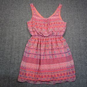 Love Reign Mini Dress XL Coral Geometric Stripe Sleeveless V Neck Smocked Waist‎